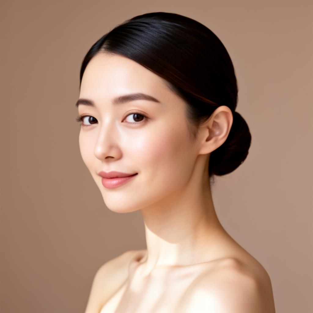 Editorial portrait of a Japanese woman for a luxury skincare brand